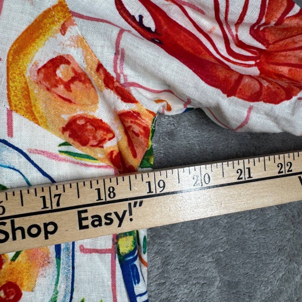 Calypso St. Barth Button Down Shirt Womens Small White Linen Blend Lobster Print - Picture 10 of 10